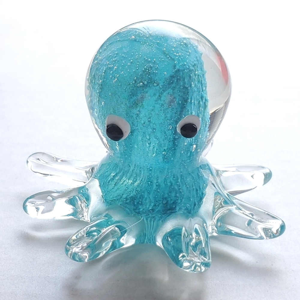 Handblown Octopus Art Glass Paperweight Aqua Turquoise